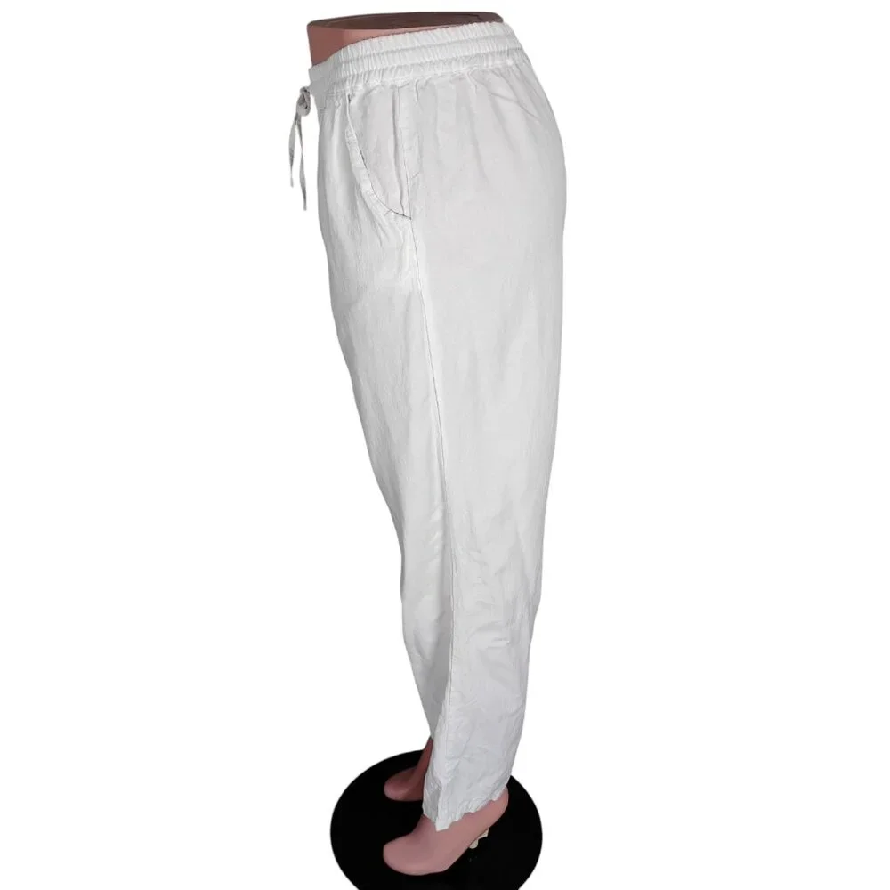 Chartou Linen Blend Lagenlook Pants Size M White With Pockets and Drawstring - Picture 3 of 9